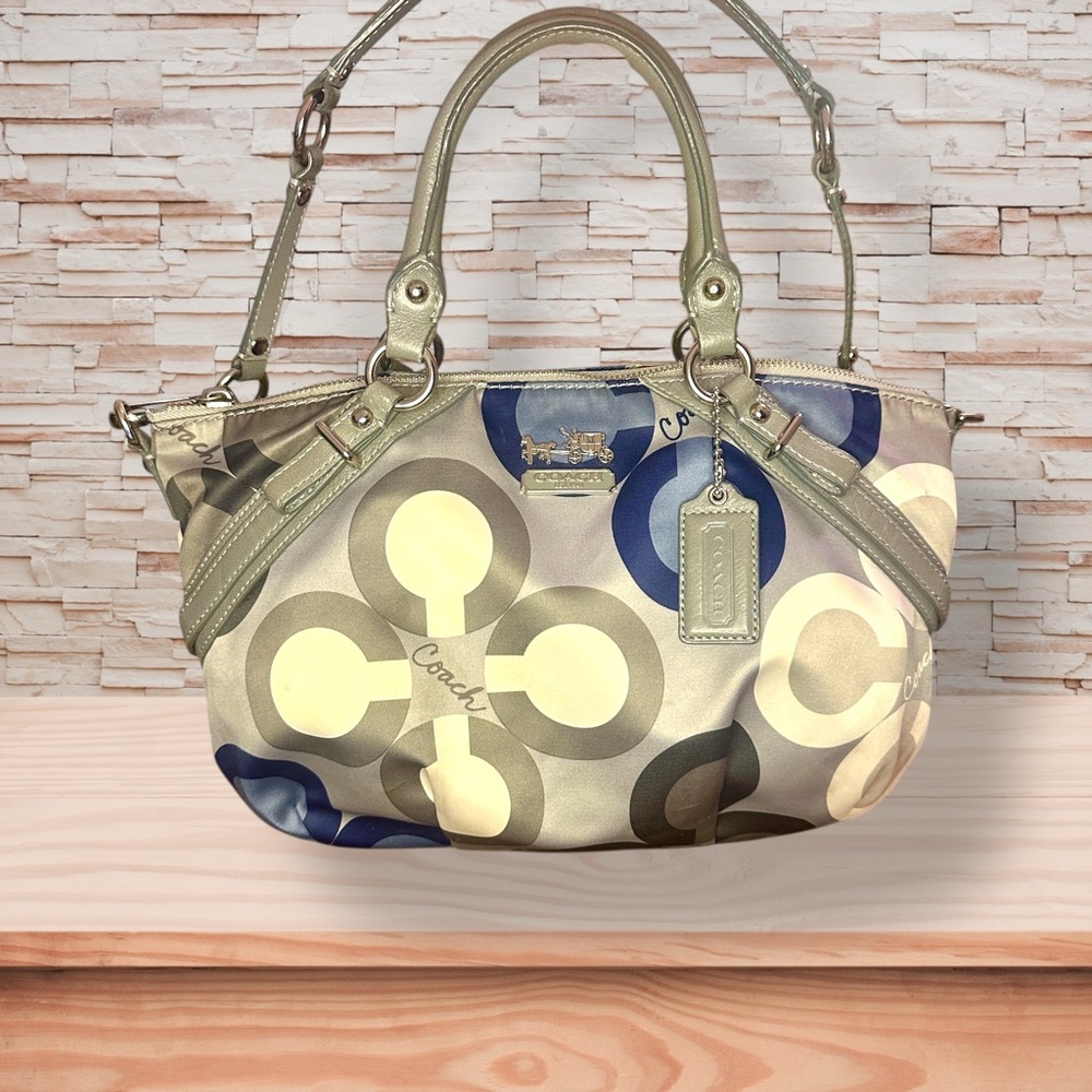 Coach Madison 2010 Clover Sophia Op-Art C Satchel Blue and Gray Sateen